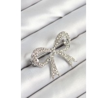 Üzeri Zirkon Taşlı Fiyonk Figürlü Gümüş Renk Kadın Broş