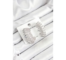 Pirinç Zirkon Taşlı Çoklu Görünümlü Model Gümüş Renk Kadın Küpe