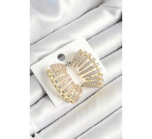 Pirinç Zirkon Taşlı Çoklu Görünümlü Model Gold Renk Kadın Küpe