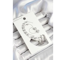 316L Çelik Dikdörtgen Figürlü Ve Zirkon Taşlı Gümüş Renk 7'li Çift Kadın Küpe Set