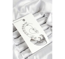 316L Çelik Kalp Figürlü Ve Zirkon Taşlı Gümüş Renk 7'li Çift Kadın Küpe Set