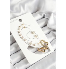 316L Çelik Yıldız Figürlü Ve Zirkon Taşlı Gold Renk 7'li Çift Kadın Küpe Set