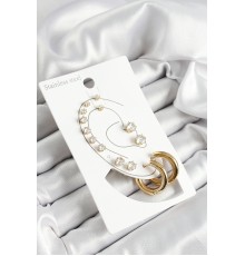 316L Çelik Halka Figürlü Ve Zirkon Taşlı Gold Renk 7'li Çift Kadın Küpe Set