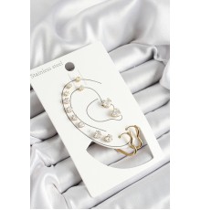 316L Çelik Kalp Figürlü Ve Zirkon Taşlı Gold Renk 7'li Çift Kadın Küpe Set