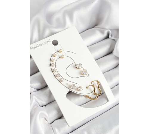 316L Çelik Kalp Figürlü Ve Zirkon Taşlı Gold Renk 7'li Çift Kadın Küpe Set 316L Çelik Kalp Figürlü Ve Zirkon Taşlı Gold Renk 7'li Çift Kadın Küpe Set