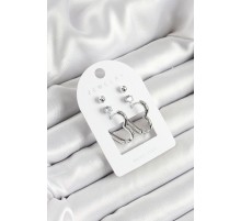 Pirinç Zirkon Taş Ve Kalp Figürlü Gümüş Renk 3'lü Çift Kadın Küpe Set