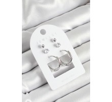 Pirinç Zirkon Taş Ve Halka Figürlü Gümüş Renk 3'lü Çift Kadın Küpe Set