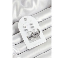 Pirinç Zirkon Taş Ve Kemik Halka Figürlü Gümüş Renk 3'lü Çift Kadın Küpe Set