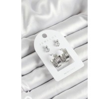 Pirinç Zirkon Taş Ve Halka Figürlü Gümüş Renk 3'lü Çift Kadın Küpe Set