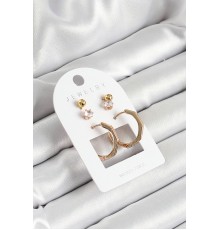 Pirinç Zirkon Taş Ve Kemik Halka Figürlü Gold Renk 3'lü Çift Kadın Küpe Set