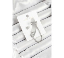 Pirinç Üçgen Figürlü Zirkon Taşlı Gümüş Renk 3'lü Kıkırdak Kadın Küpe Set