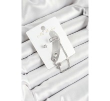 Pirinç Yılan Figürlü Zirkon Taşlı Gümüş Renk 3'lü Kıkırdak Kadın Küpe Set