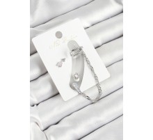 Pirinç Ok Figürlü Zirkon Taşlı Gümüş Renk 3'lü Kıkırdak Kadın Küpe Set