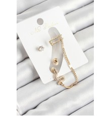 Pirinç Yılan Figürlü Zirkon Taşlı Gold Renk 3'lü Kıkırdak Kadın Küpe Set