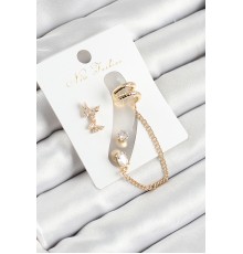 Pirinç Kelebek Figürlü Zirkon Taşlı Gold Renk 3'lü Kıkırdak Kadın Küpe Set