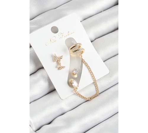 Pirinç Kelebek Figürlü Zirkon Taşlı Gold Renk 3'lü Kıkırdak Kadın Küpe Set Pirinç Kelebek Figürlü Zirkon Taşlı Gold Renk 3'lü Kıkırdak Kadın Küpe Set