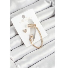 Pirinç Üçgen Figürlü Zirkon Taşlı Gold Renk 3'lü Kıkırdak Kadın Küpe Set