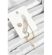 Pirinç Halka Figürlü Zirkon Taşlı Gold Renk 3'lü Kıkırdak Kadın Küpe Set