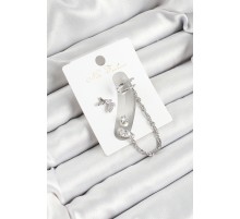 Pirinç Kelebek Figürlü Zirkon Taşlı Gümüş Renk 3'lü Kıkırdak Kadın Küpe Set