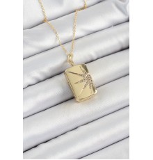 316L Çelk Açılabilir Dikdörtgen Model Zirkon Taşlı Gold Renk Kadın Zincir kolye