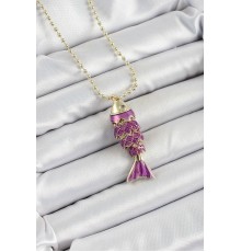 Pirinç Mor Balık Model Zirkon Taşlı Gold Renk Kadın Kolye