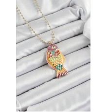 Pirinç Rainbow Balık Model Zirkon Taşlı Gold Renk Kadın Kolye