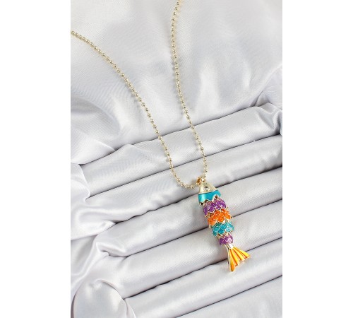 Pirinç Rainbow Balık Model Zirkon Taşlı Gold Renk Kadın Kolye Pirinç Rainbow Balık Model Zirkon Taşlı Gold Renk Kadın Kolye