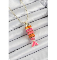 Pirinç Pembe Ve Turuncu Balık Model Zirkon Taşlı Gold Renk Kadın Kolye