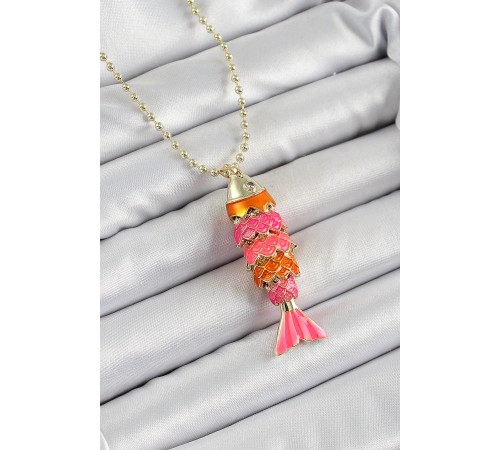 Pirinç Pembe Ve Turuncu Balık Model Zirkon Taşlı Gold Renk Kadın Kolye Pirinç Pembe Ve Turuncu Balık Model Zirkon Taşlı Gold Renk Kadın Kolye