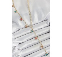 Pirinç Asorti Kalp Model Gold Renk Zirkon Taşlı Y Kolye