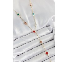 Pirinç Asorti Model Gold Renk Zirkon Taşlı Y Kolye