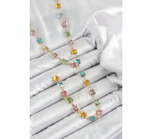 Pirinç Asorti Kare Model Gold Renk Zirkon Taşlı Y Kolye