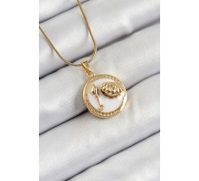 316L Çelik Zincir Beyaz Mineli Sanatsal Portre İstiridye Model Gold Renk Kadın Kolye