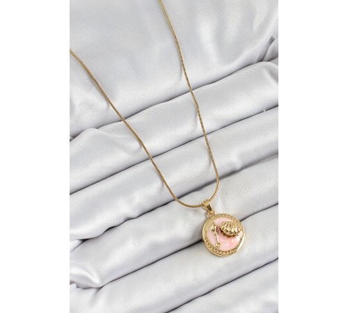 316L Çelik Zincir Pembe Mineli Sanatsal Portre İstiridye Model Gold Renk Kadın Kolye 316L Çelik Zincir Pembe Mineli Sanatsal Portre İstiridye Model Gold Renk Kadın Kolye