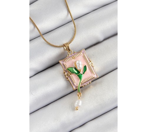 316L Çelik Zincir Pembe Sanatsal Portre Sallantılı İnci Detaylı Lale Model Gold Renk Kadın Kolye 316L Çelik Zincir Pembe Sanatsal Portre Sallantılı İnci Detaylı Lale Model Gold Renk Kadın Kolye