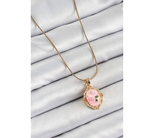 316L Çelik Zincir Pembe Sanatsal Portre İnci Detaylı Gül Figürlü Model Gold Renk Kadın Kolye 316L Çelik Zincir Pembe Sanatsal Portre İnci Detaylı Gül Figürlü Model Gold Renk Kadın Kolye