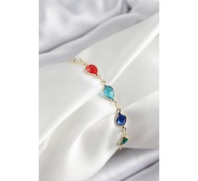 Pirinç Gold Renk Karışık Renk Damla Zirkon Taşlı Kadın Bileklik