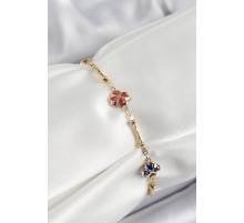 Pirinç Gold Renk Karışık Renk Yonca Zirkon Taşlı Kadın Bileklik