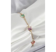 Pirinç Gold Renk Karışık Renk Kelebek Zirkon Taşlı Kadın Bileklik