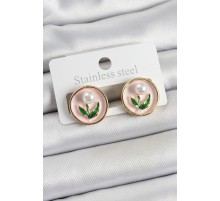 Pirinç Pembe Mineli Lale Figürlü Sanatsal Portre Model Gold Renk Kadın Küpe