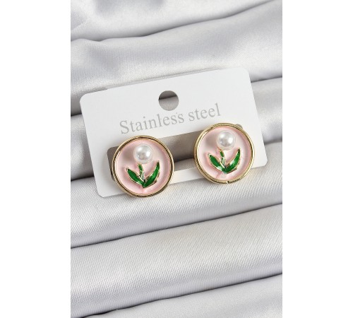 Pirinç Pembe Mineli Lale Figürlü Sanatsal Portre Model Gold Renk Kadın Küpe Pirinç Pembe Mineli Lale Figürlü Sanatsal Portre Model Gold Renk Kadın Küpe