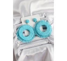 Mavi Püsküllü Halka Figürlü Hasır Örgü Model Gold Renk Kadın Küpe