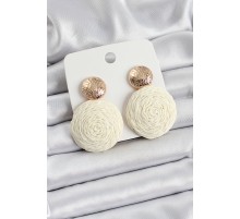 Krem Daire Figürlü Hasır Örgü Model Gold Renk Kadın Küpe