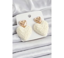 Krem Kalp Figürlü Hasır Örgü Model Gold Renk Kadın Küpe
