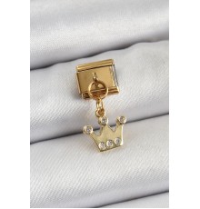 316L Çelik Sallantılı Zirkon Taşlı Kraliçe Tacı Model Gold Renk Nomination Charm