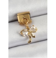 316L Çelik Sallantılı Zirkon Taşlı Fiyonk Model Gold Renk Nomination Charm