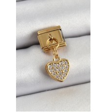 316L Çelik Sallantılı Zirkon Taşlı Kalp Model Gold Renk Nomination Charm