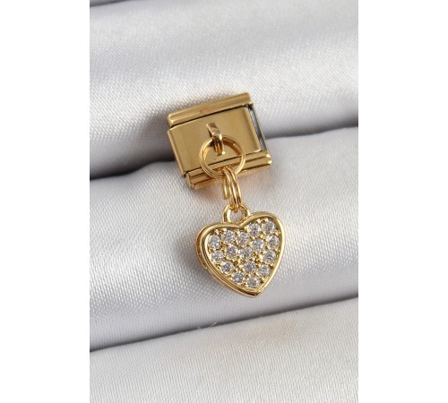 316L Çelik Sallantılı Zirkon Taşlı Kalp Model Gold Renk Nomination Charm 316L Çelik Sallantılı Zirkon Taşlı Kalp Model Gold Renk Nomination Charm