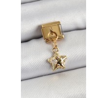 316L Çelik Sallantılı Zirkon Taşlı Yıldız Model Gold Renk Nomination Charm