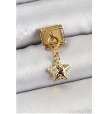 316L Çelik Sallantılı Zirkon Taşlı Yıldız Model Gold Renk Nomination Charm